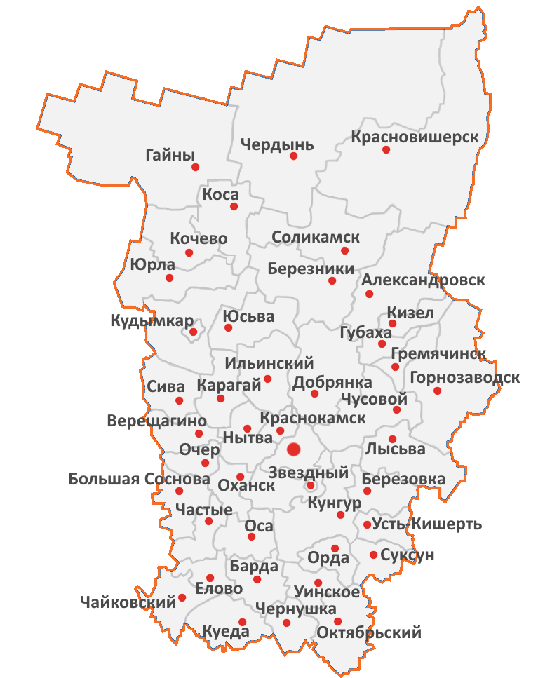 Карта пермский край подробная с городами и селами